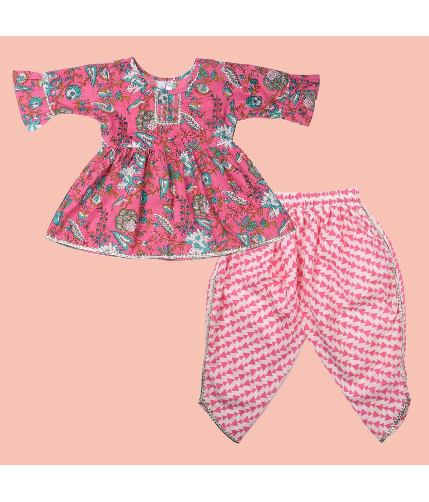     			Arshia Fashions Pink Cotton Blend Girls Patiala Kurta Set ( Pack of 1 )