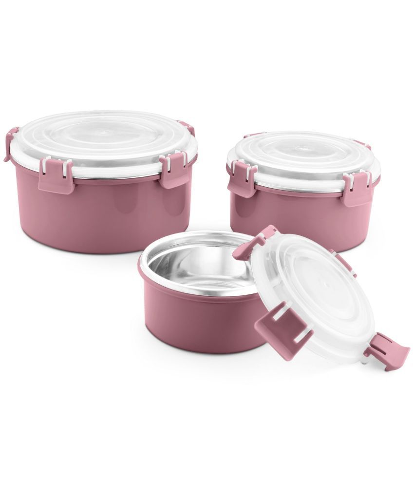     			Classic Essentials Klip Container Steel Pink Food Container ( Set of 3 )