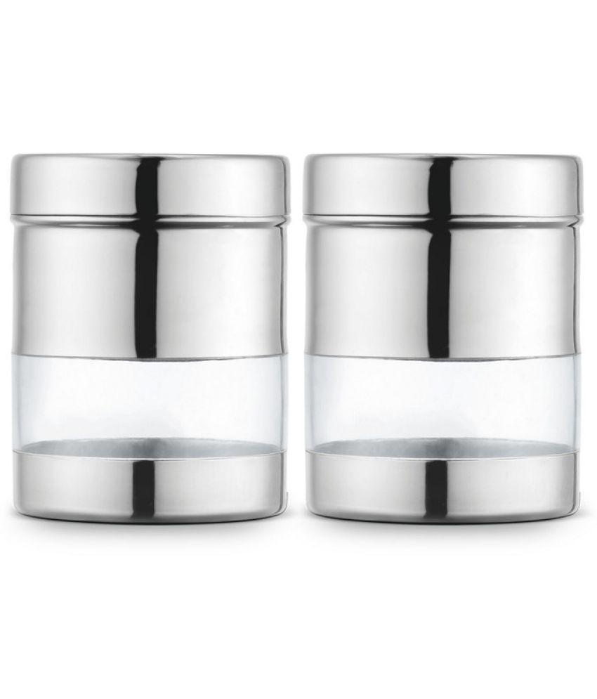     			Classic Essentials Sleek Container Steel Transparent Cookie Container ( Set of 2 )