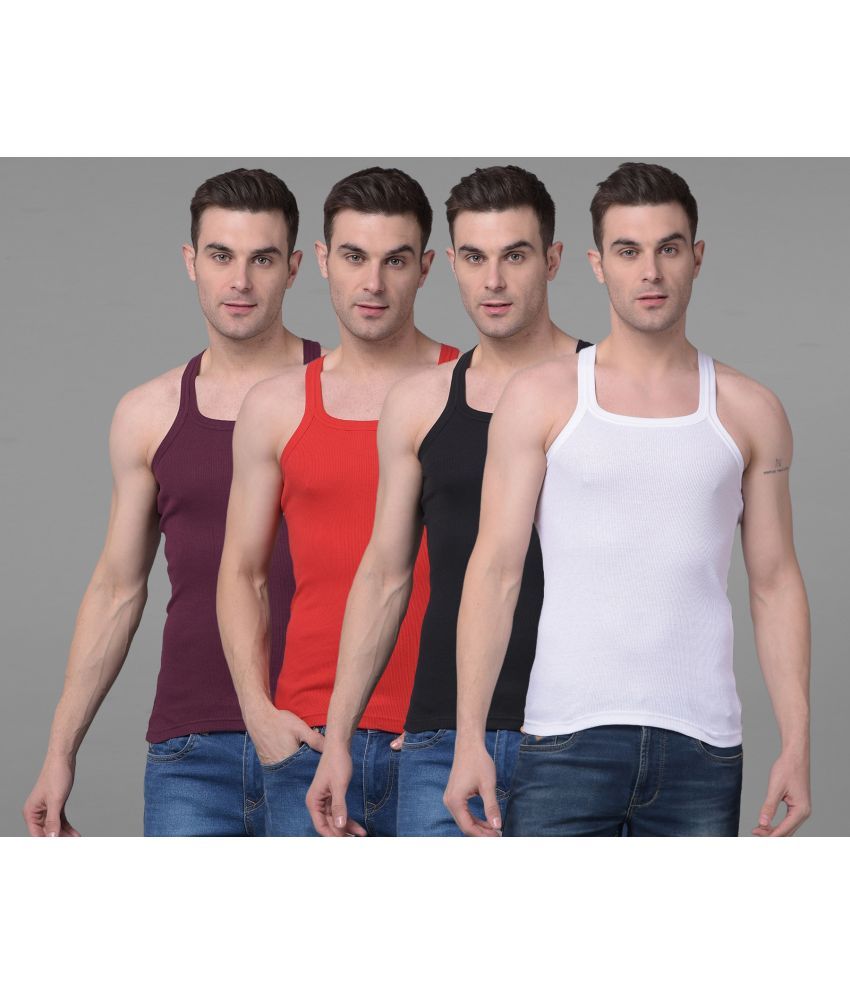     			Pack of 4 Dollar Bigboss Assorted Solid Cotton Blend Men Vest