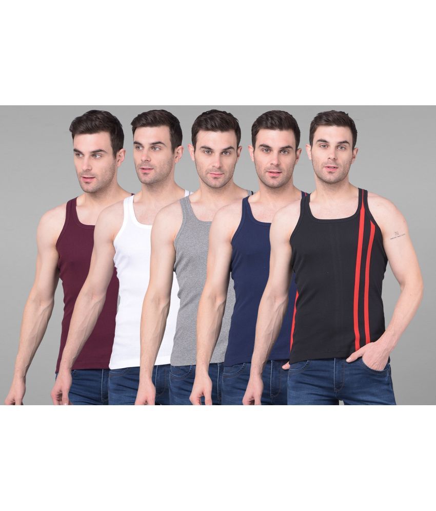     			Pack of 5 Dollar Bigboss Assorted Striped Cotton Blend Men Vest