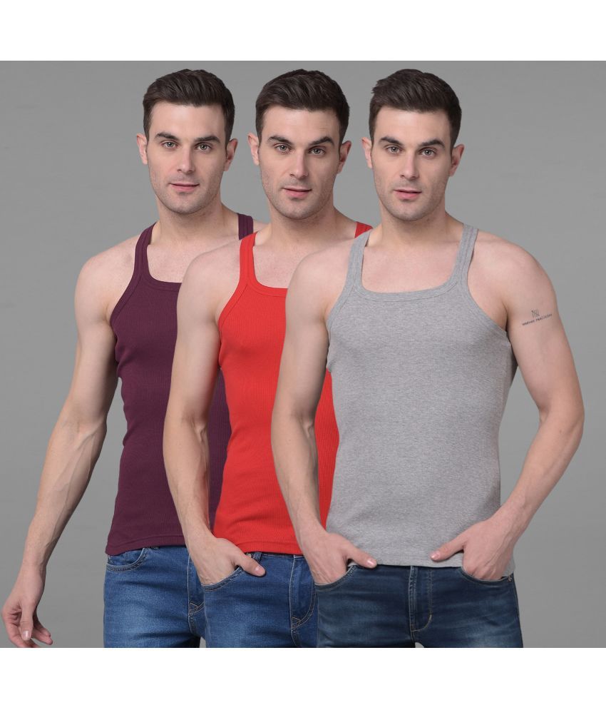     			Pack of 3 Dollar Bigboss Assorted Solid Cotton Blend Men Vest