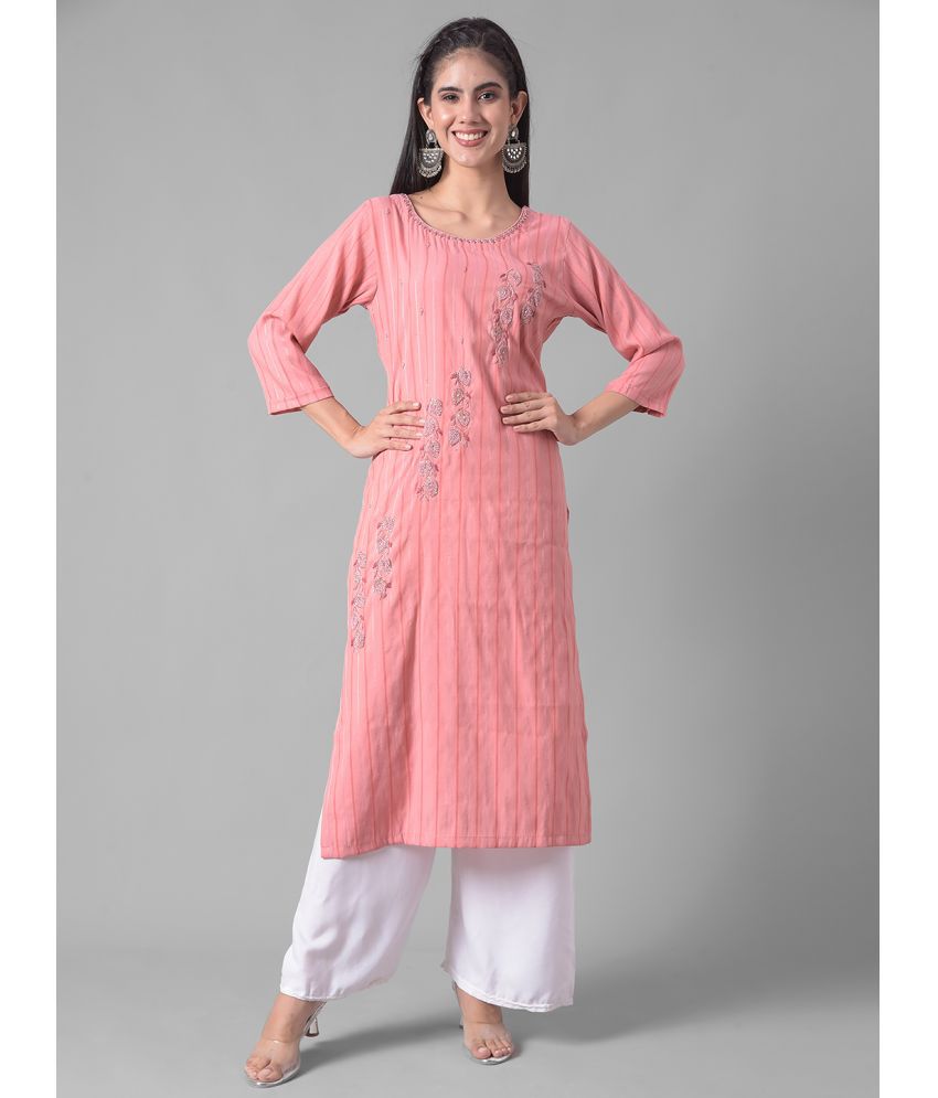     			Dollar Missy Cotton Blend Embellished Straight Women's Kurti - Pink ( Pack of 1 )