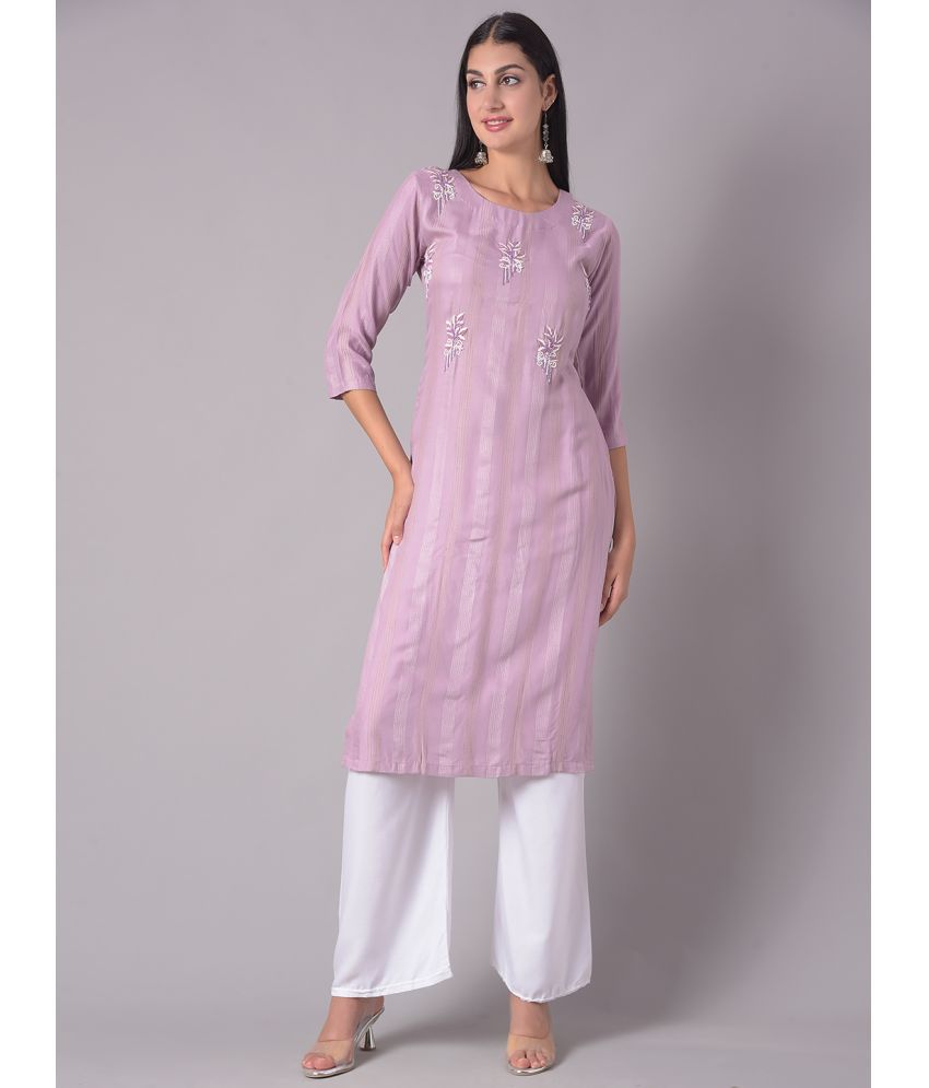     			Dollar Missy Cotton Blend Embroidered Straight Women's Kurti - Purple ( Pack of 1 )