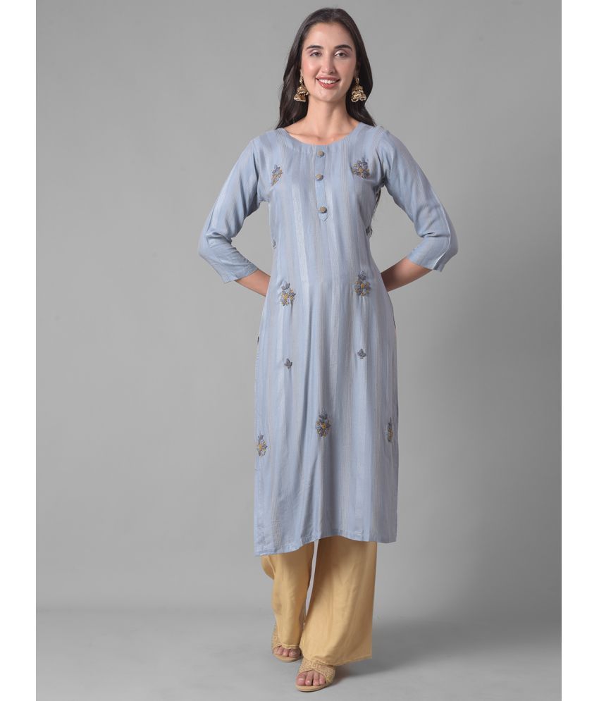     			Dollar Missy Cotton Blend Embroidered Straight Women's Kurti - Blue ( Pack of 1 )