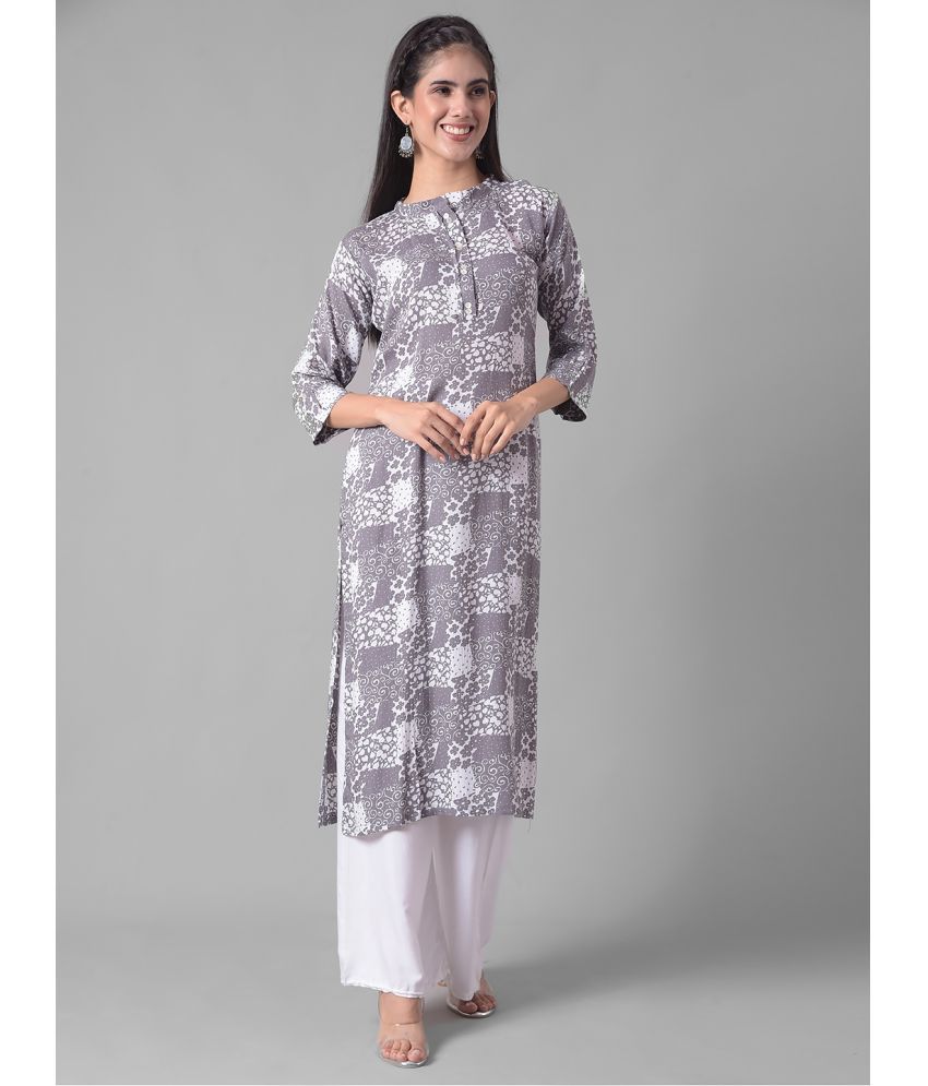     			Dollar Missy Cotton Blend Printed Straight Women's Kurti - Grey ( Pack of 1 )