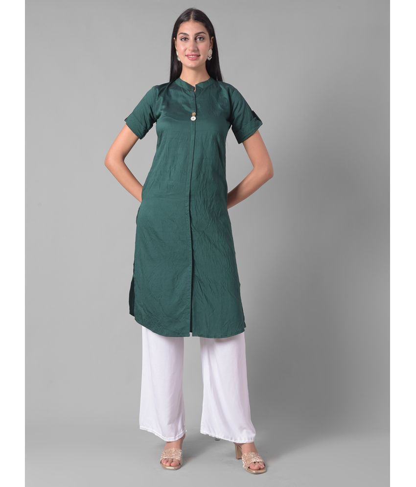     			Dollar Missy Cotton Blend Solid Front Slit Women's Kurti - Green ( Pack of 1 )