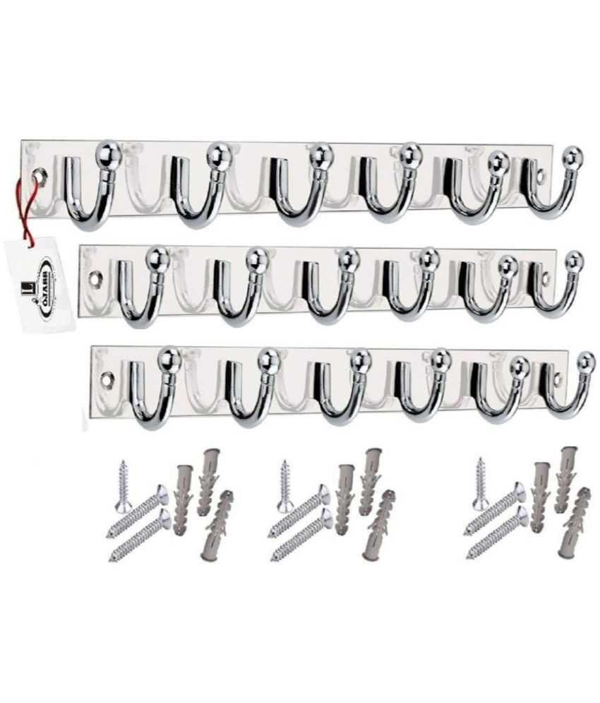     			OJASS Stainless Steel & Aluminium Premium Heavy Quality - 6 PIN GOLI Cloth Hanger Bathroom Wall Door Hooks with 9 Screw and 9 Grip (Pack of 3 pcs) GHS06SS3L