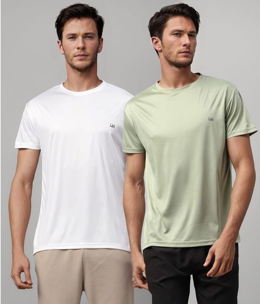     			UrbanMark Polyester Regular Fit Solid Half Sleeves Men's T-Shirt - Olive & White ( Pack of 2 )