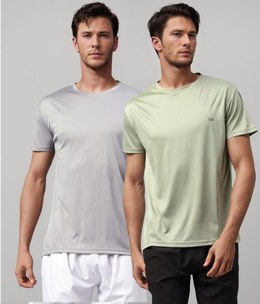     			UrbanMark Polyester Regular Fit Solid Half Sleeves Men's T-Shirt - Light Grey & Olive ( Pack of 2 )