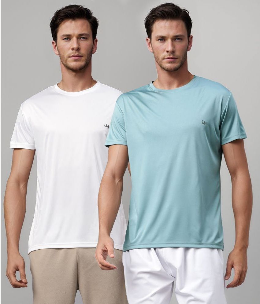     			UrbanMark Polyester Regular Fit Solid Half Sleeves Men's T-Shirt - Blue & White ( Pack of 2 )