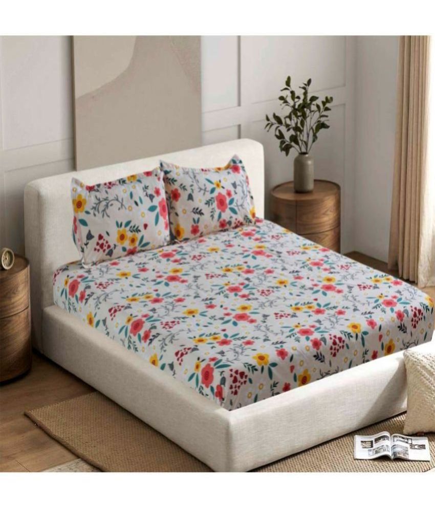     			Valtellina Cotton Floral 1 Double Bedsheet with 2 Pillow Covers - Multicolor