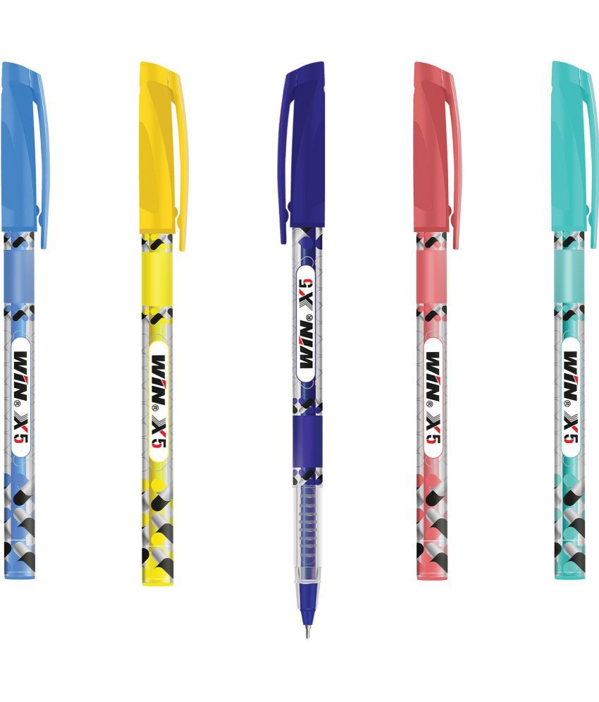     			Win X5 Ball Pen | 100Pcs Blue Ink | 0.7mm Tip | Ergonomic Grip | Playful Colour Body Ball Pen (Pack of 100, Blue)