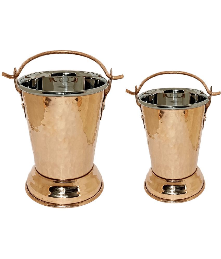     			A & H ENTERPRISES Bucket for Serving Gravy daal Copper Serving Bucket ( Set of 2 )