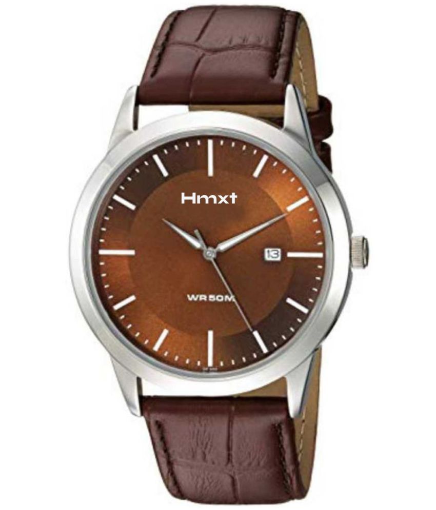     			HMXT Brown Leather Analog Men's Watch