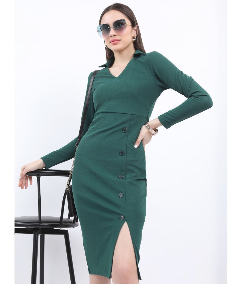     			Ketch Polyester Blend Solid Knee Length Women's Bodycon Dress - Green ( Pack of 1 )