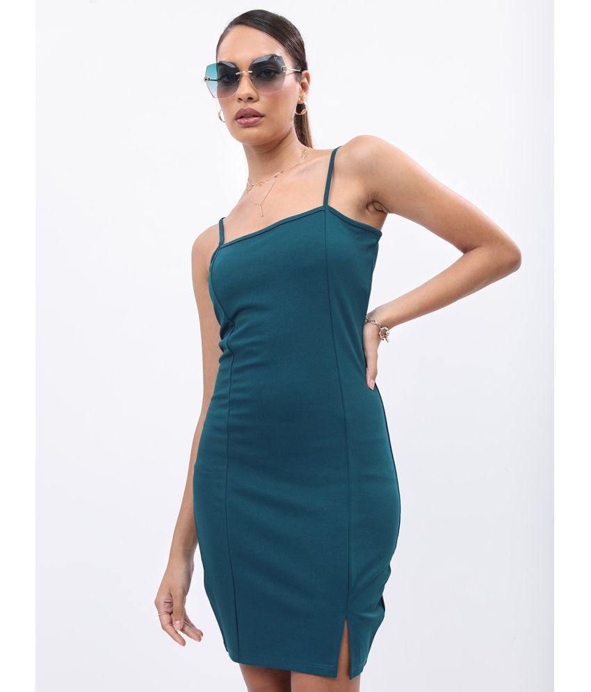     			Ketch Polyester Blend Solid Mini Women's Bodycon Dress - Green ( Pack of 1 )