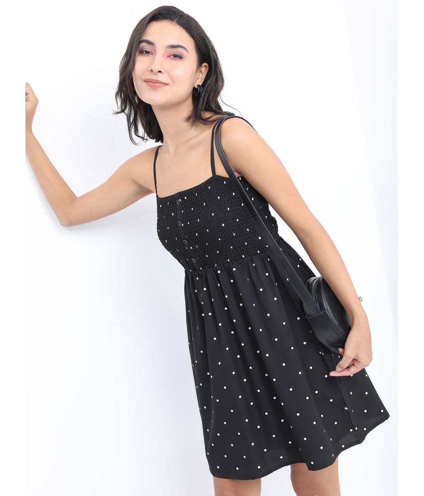     			Ketch Polyester Printed Mini Women's Fit & Flare Dress - Black ( Pack of 1 )