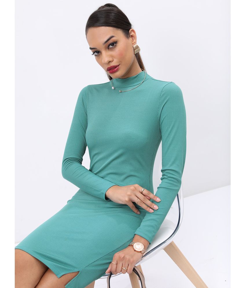     			Ketch Polyester Solid Midi Women's Bodycon Dress - Green ( Pack of 1 )