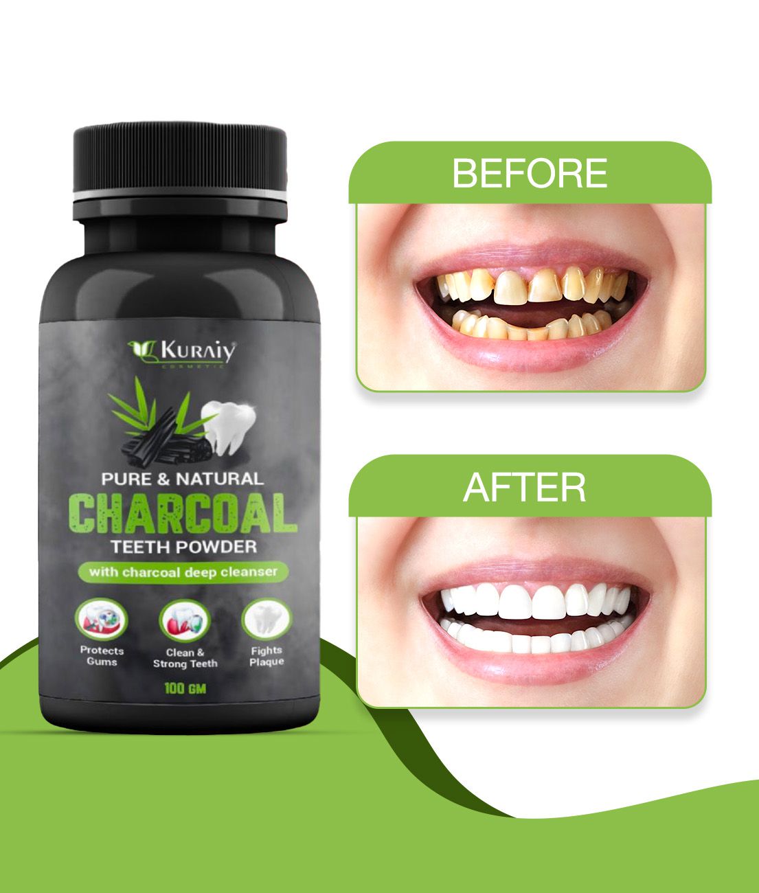     			Kuraiy Real Herbal Pearl Teeth Whitening Powder Stains Teeth Cleaning Care Products 100G