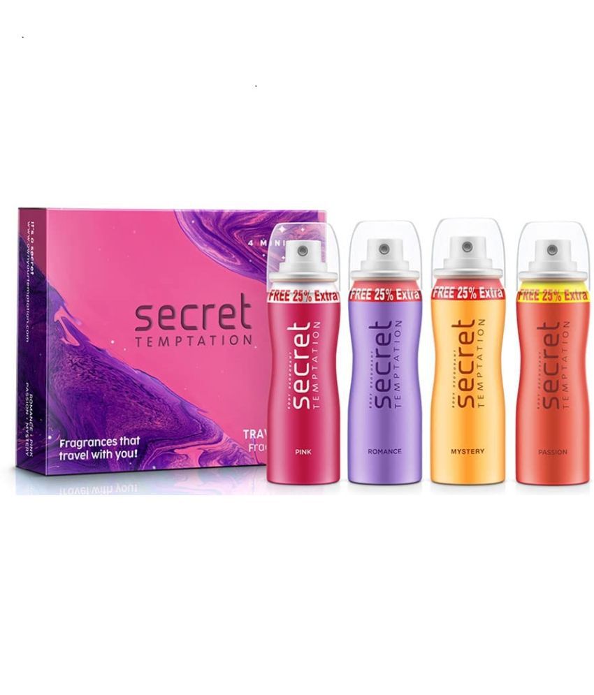     			Secret Temptation Travel Pack with Pink, Romance, Mystery, and Passion Deodorant for Women, Pack of 4 (50ml each)|Long Lasting Mini Deodorant Convenient and Stylish On-the-Go Fragrance Set