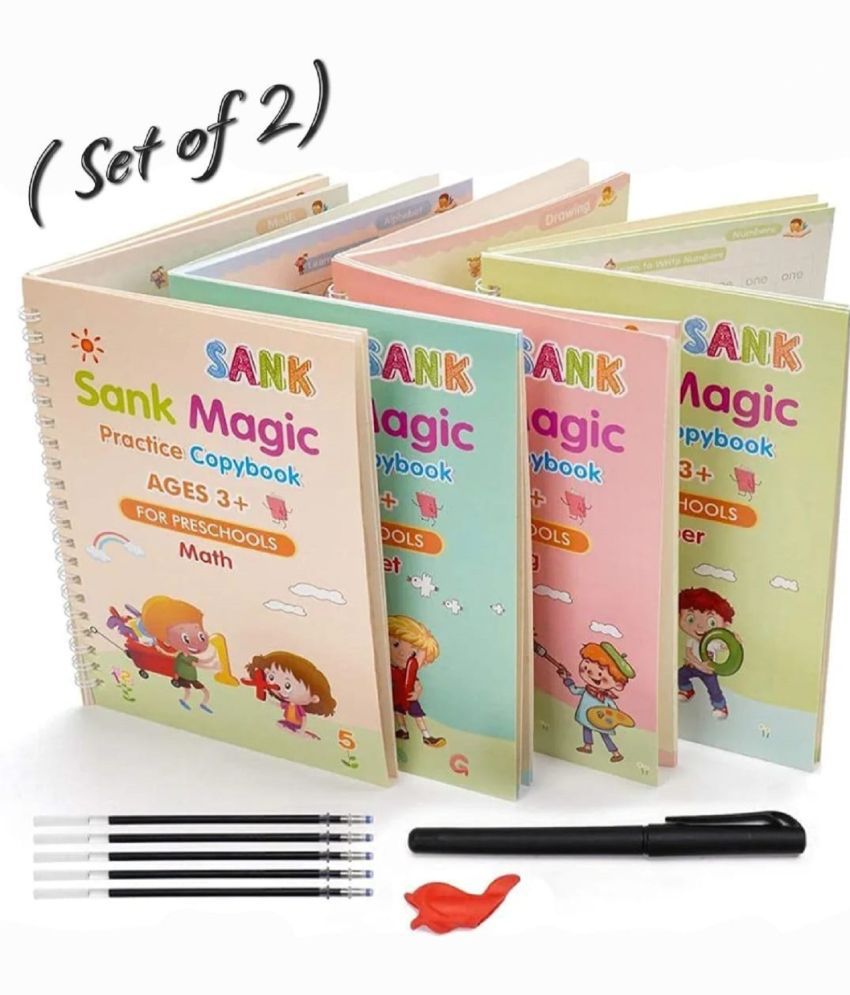     			( Set OF 2 Books ) Sank Magic Practice Copybook (4 Books +10 Refills + 1Grip +1 Pen)  Buy 1 Get 1 Free Book Set By Unico Traders