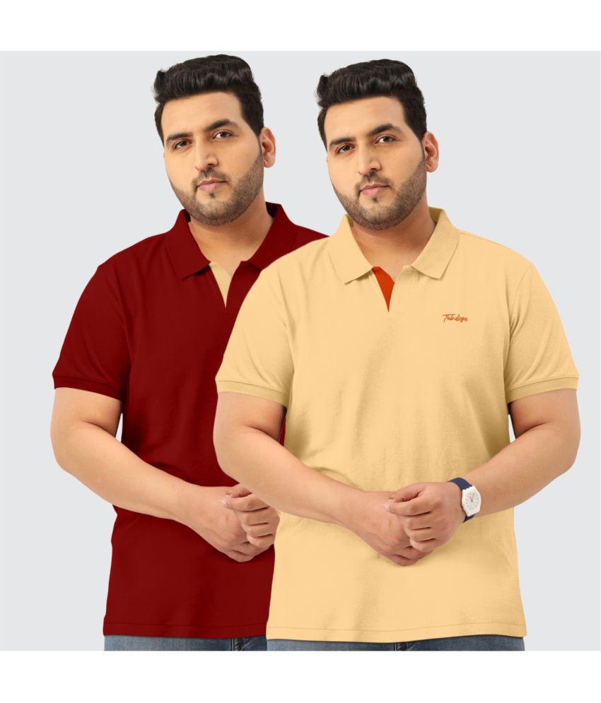     			TAB91 Cotton Regular Fit Solid Half Sleeves Men's Polo T Shirt - Beige ( Pack of 2 )