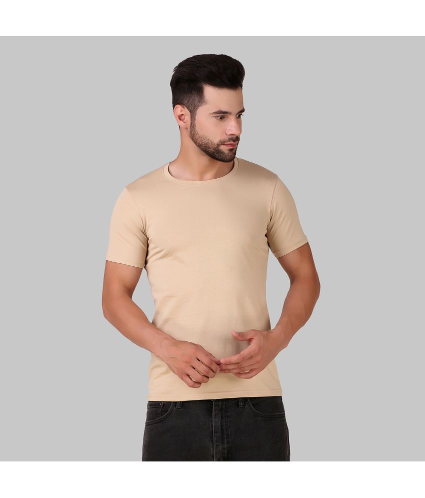     			IDASS Cotton Blend Regular Fit Solid Half Sleeves Men's T-Shirt - Cream ( Pack of 1 )