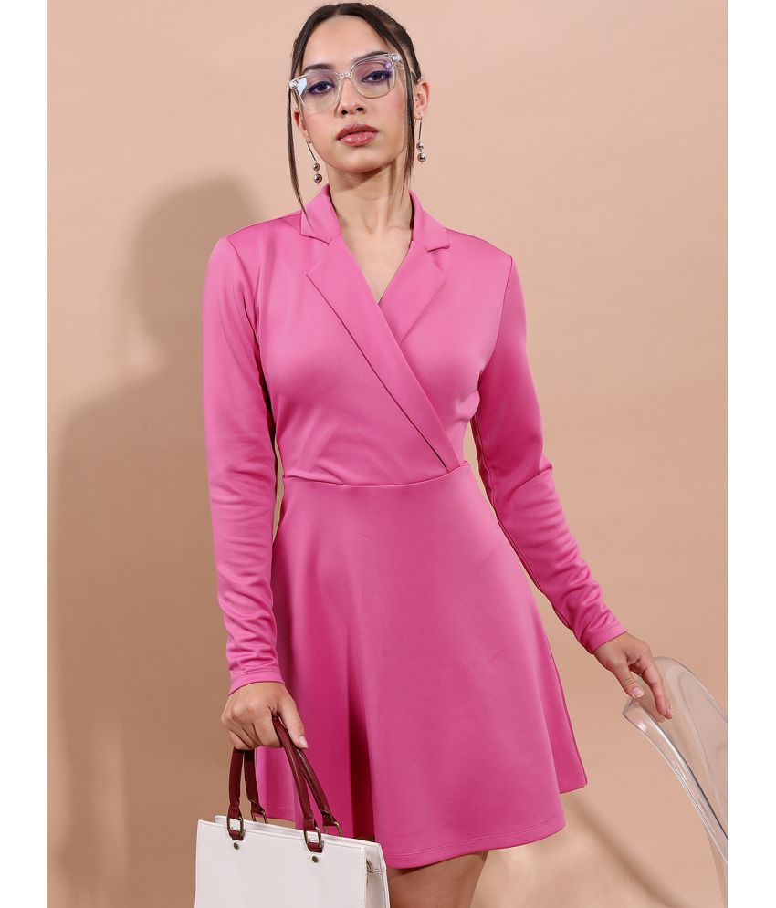     			Ketch Polyester Blend Solid Above Knee Women's Wrap Dress - Pink ( Pack of 1 )