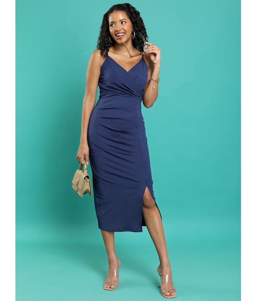     			Ketch Polyester Blend Solid Midi Women's Bodycon Dress - Navy Blue ( Pack of 1 )