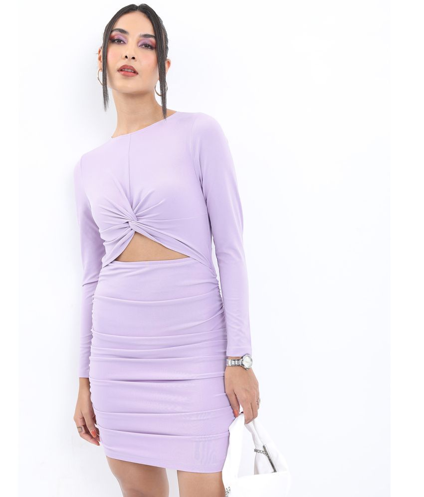     			Ketch Polyester Blend Solid Mini Women's Bodycon Dress - Purple ( Pack of 1 )