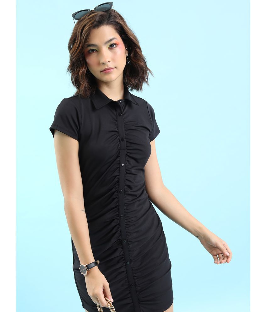     			Ketch Polyester Blend Solid Mini Women's Shift Dress - Black ( Pack of 1 )
