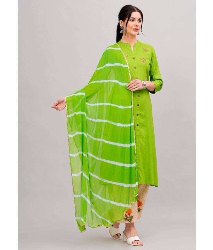     			MAUKA Rayon Embroidered Kurti With Palazzo Women's Stitched Salwar Suit - Green ( Pack of 1 )
