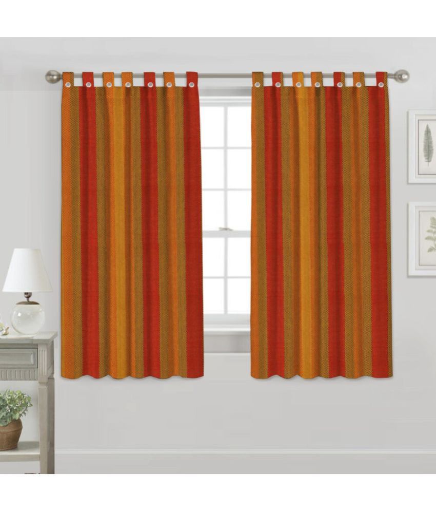     			NISSI Vertical Striped Room Darkening Tab Top Curtain 5 ft ( Pack of 2 ) - Orange