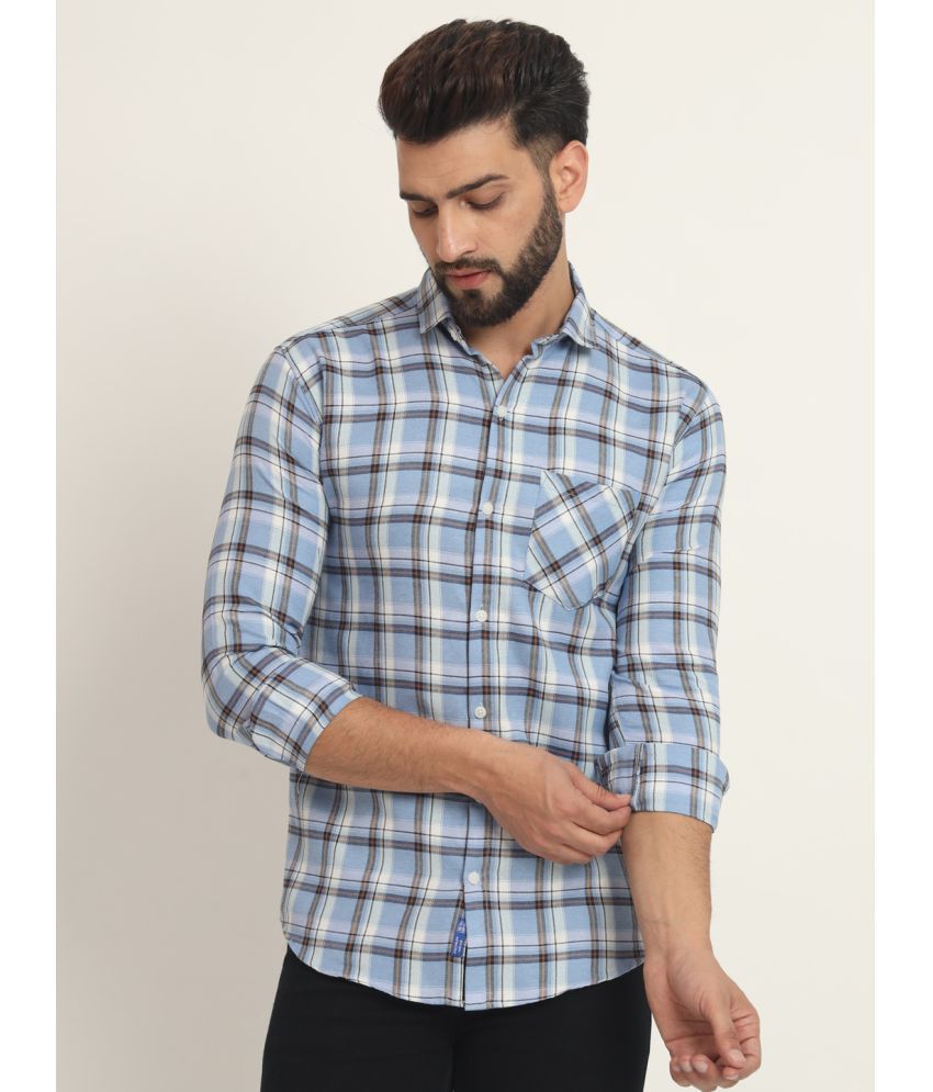     			RAGZO Cotton Blend Slim Fit Checks Full Sleeves Men's Casual Shirt - Light Blue ( Pack of 1 )