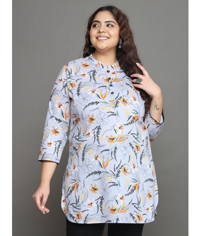     			Tissu Cotton Printed Straight Women's Kurti - Grey ( Pack of 1 )