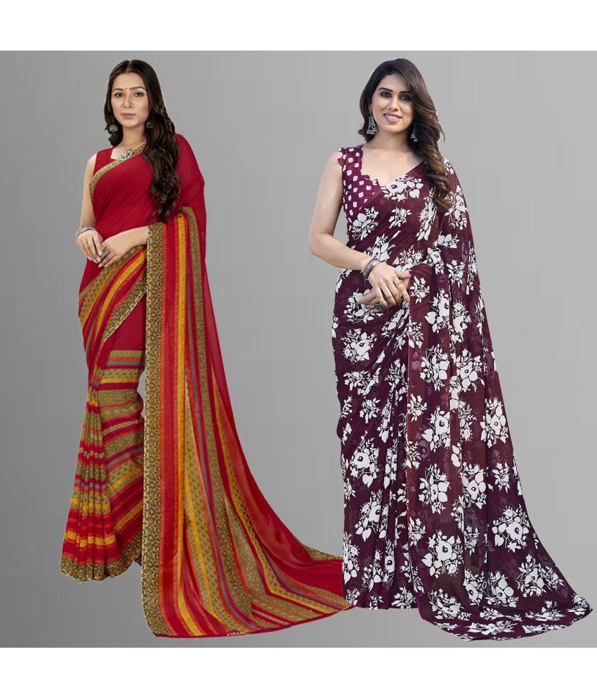     			Kashvi Sarees Georgette Printed Saree With Blouse Piece - Multicolour ( Pack of 2 )