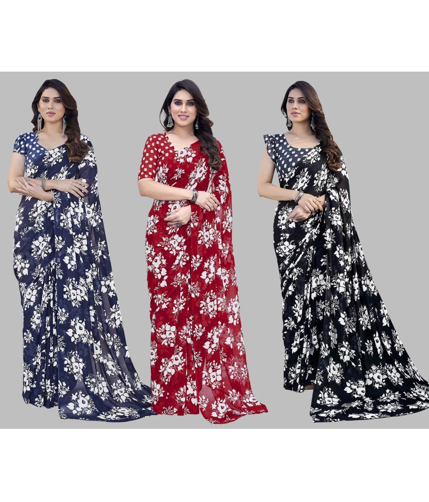     			Kashvi Sarees Georgette Printed Saree With Blouse Piece - Multicolour ( Pack of 3 )