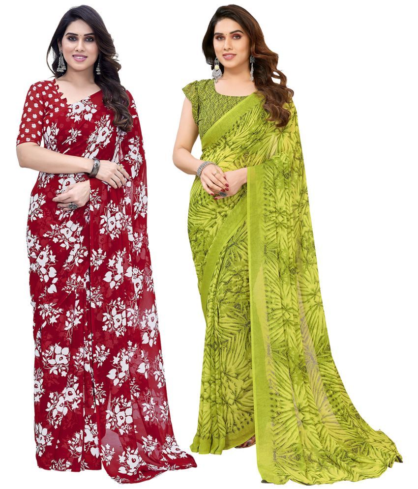     			Kashvi Sarees Georgette Printed Saree With Blouse Piece - Multicolour ( Pack of 2 )