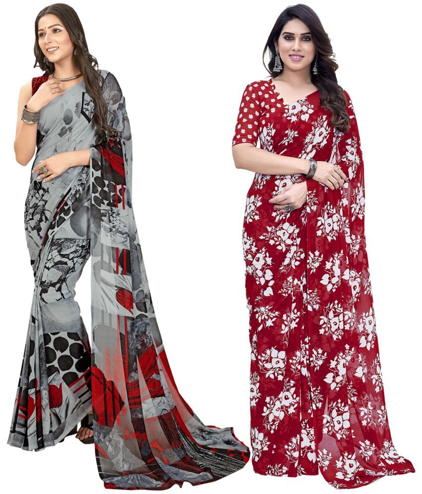     			Kashvi Sarees Georgette Printed Saree With Blouse Piece - Multicolour ( Pack of 2 )