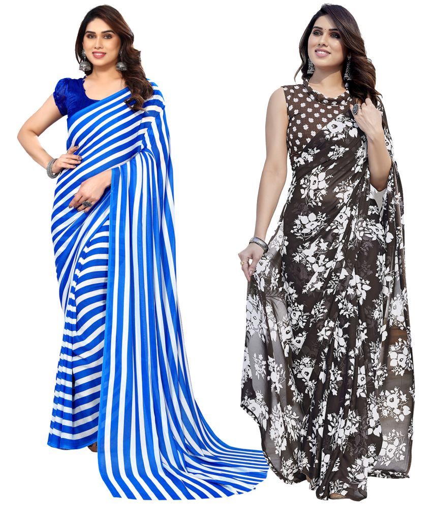     			Kashvi Sarees Georgette Printed Saree With Blouse Piece - Multicolour ( Pack of 2 )