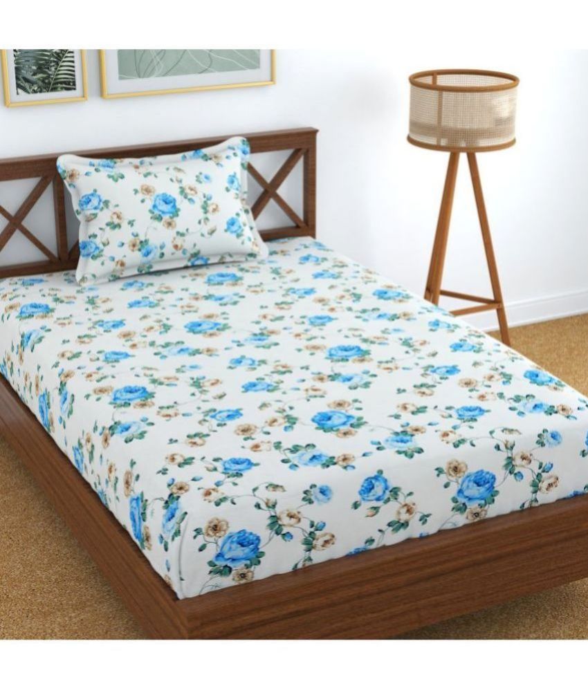     			Homefab India Microfiber Floral 1 Single Bedsheet with 1 Pillow Cover - Blue