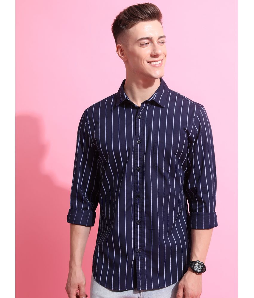     			Ketch 100% Cotton Regular Fit Striped Rollup Sleeves Men's Casual Shirt - Navy ( Pack of 1 )