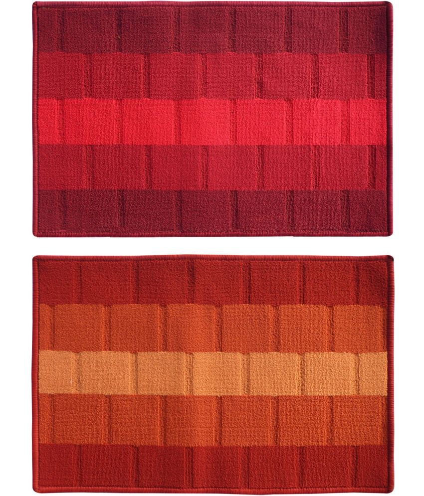     			Status - Anti-skid Synthetic Door Mat ( 58 X 30 cm ) Set of 2 - Red