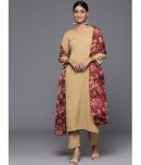 Varanga Crepe Solid Kurti With Pants Women's Stitched Salwar Suit - Beige ( Pack of 1 )