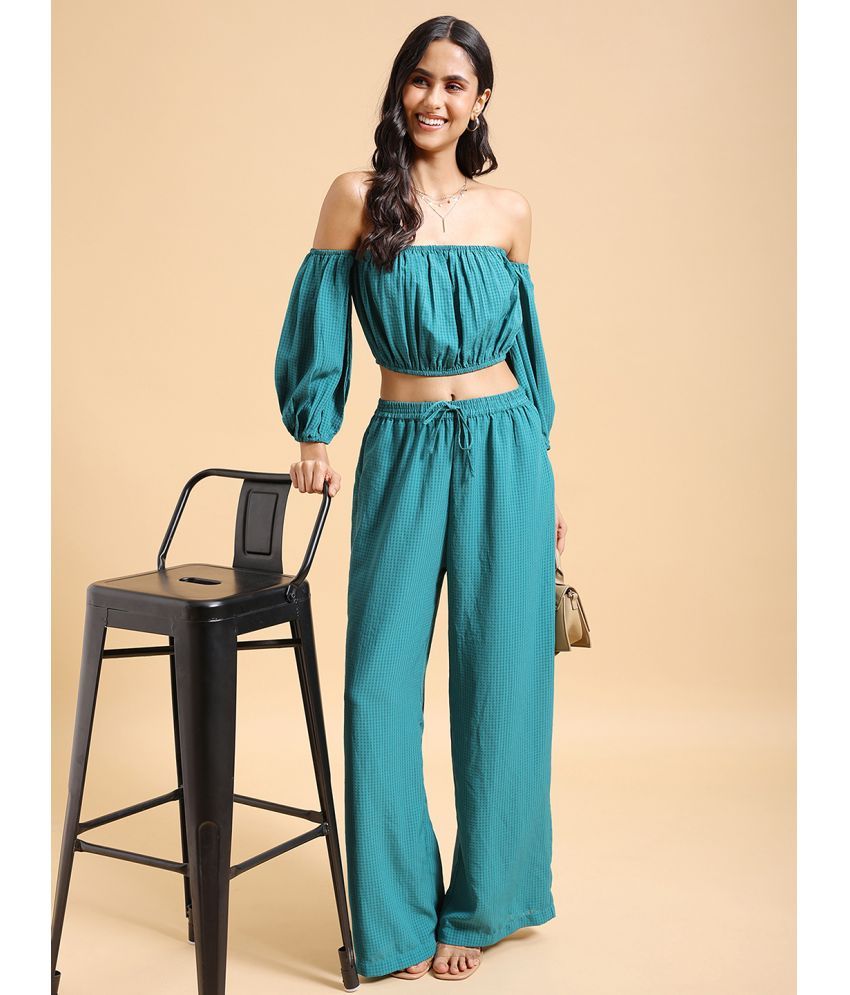     			Ketch Green Solid Pant Top Set