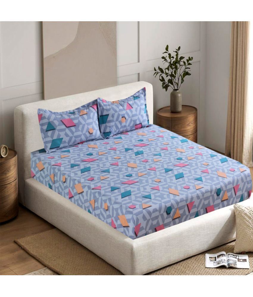     			Valtellina Cotton Abstract 1 Double Bedsheet with 2 Pillow Covers - Blue