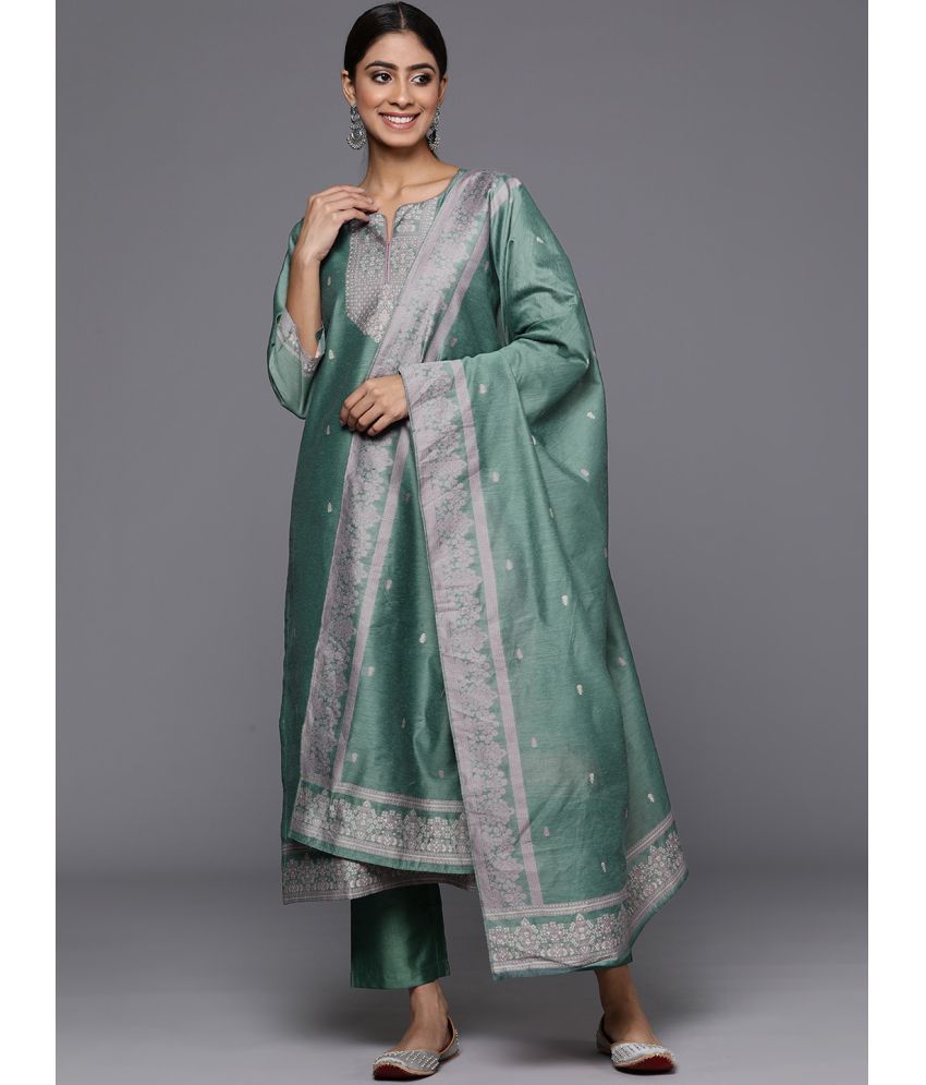     			Varanga Chanderi Self Design Kurti With Pants Women's Stitched Salwar Suit - Sea Green ( Pack of 1 )