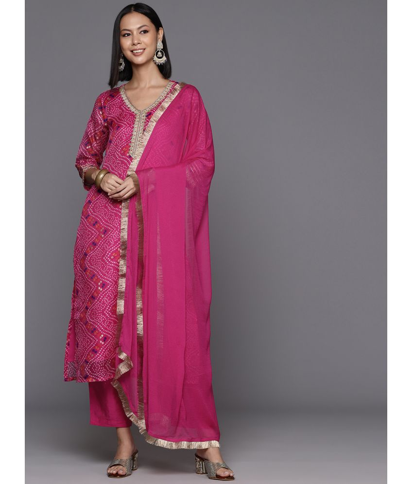     			Varanga Cotton Blend Self Design Kurti With Pants Women's Stitched Salwar Suit - Pink ( Pack of 1 )