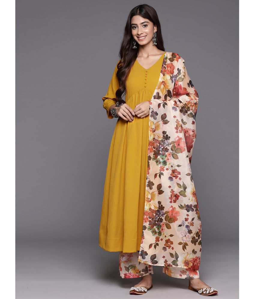     			Varanga Crepe Solid Kurti With Pants Women's Stitched Salwar Suit - Yellow ( Pack of 1 )